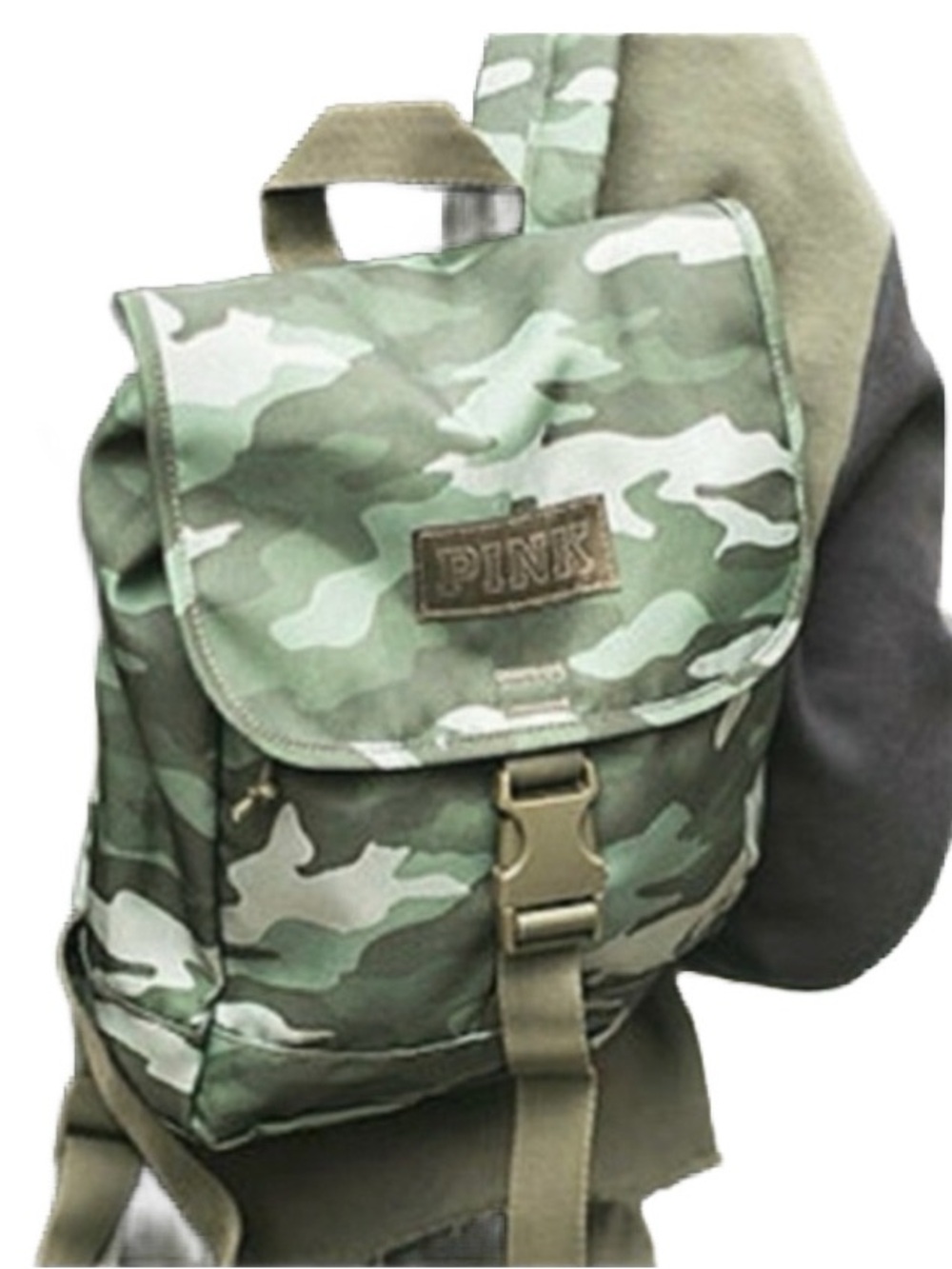 PINK Victoria Secret Green Camo Backpack 10.5” High